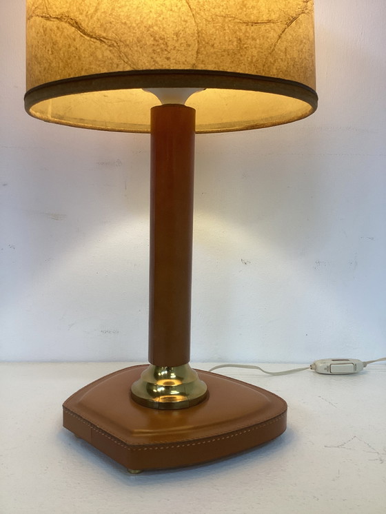 Image 1 of Fifties Vintage Leather in the Style of Jacques Adnet Lamp