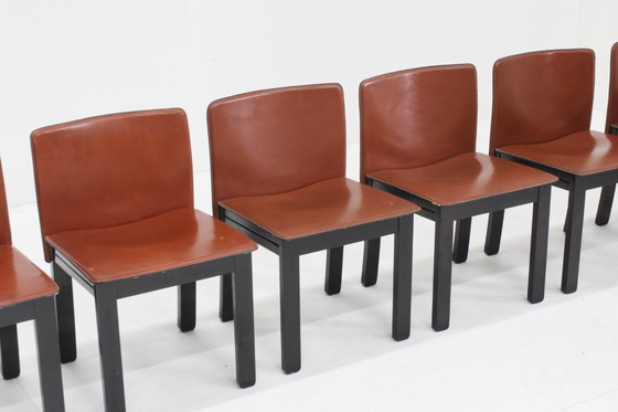 Image 1 of Ensemble de 6 chaises de salle à manger vintage en cuir italien