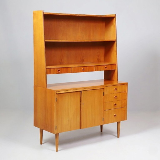 Vintage Teak-Bücherregal mit Sekretär mit Klappfront, 1960er Jahre