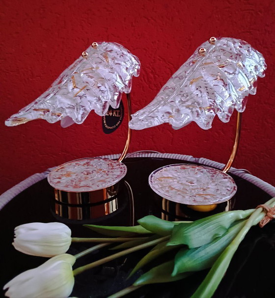 Image 1 of MURANO Par de refinadas lámparas de mesa de cristal artístico de Murano - hechas a mano - fabricadas en Italia / NUEVAS