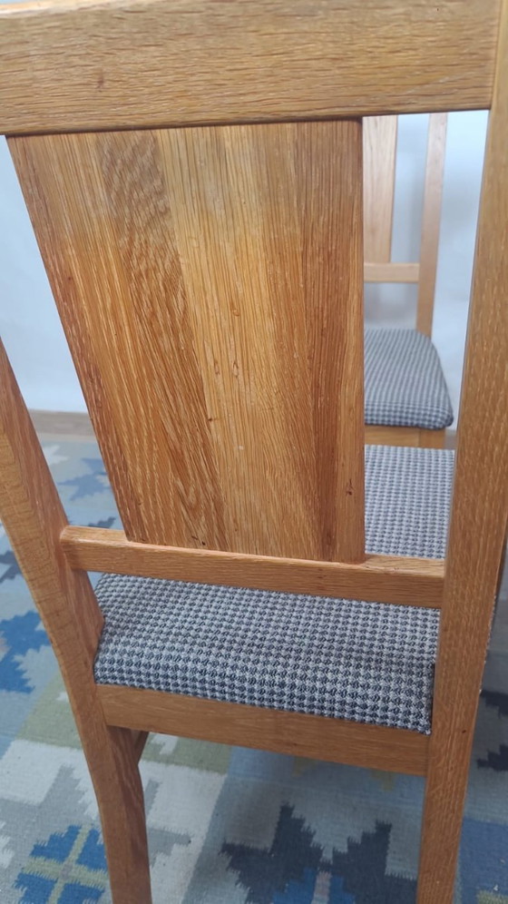 Image 1 of Set of 2 Brutalist chairs in oak and checkered fabric, Denmark, 1960