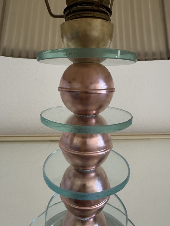 Image 1 of Kleine Art Deco glazen en koperen Bauhaus lamp