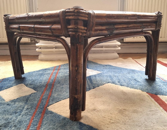 Image 1 of Tavolino in bambù e vetro fumé, anni '60