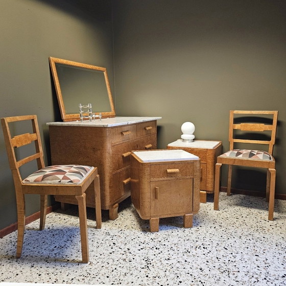 Image 1 of Ensemble de chambre Art Déco en érable moucheté et marbre