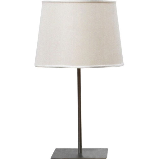 Vintage bedlampje in chroom metaal en beige katoenen lampenkap van Morosini