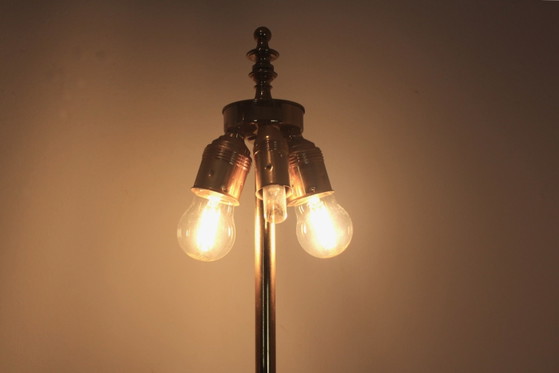 Coppia di Grandi Lampade da Tavolo Scultura Aquila in Ottone Belga per DeKnudt, Seta, Mid Century Modern (foto 12 di 16)