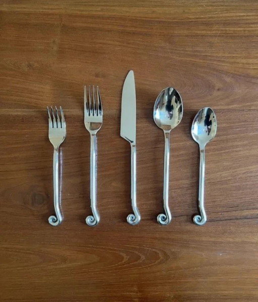 Set of 5 stainless steel cutlery pieces - spiral/whirlwind shape - original cutlery set