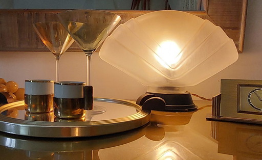 Italiaanse tafellamp van Murano-glas in art-decostijl, schelpvormig, van Mazzega