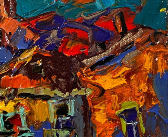 Original Oil Painting Gloomy Houses Landscape The City In Night Lights – Paintings & Drawings, Canvas (photo 4 of 8)