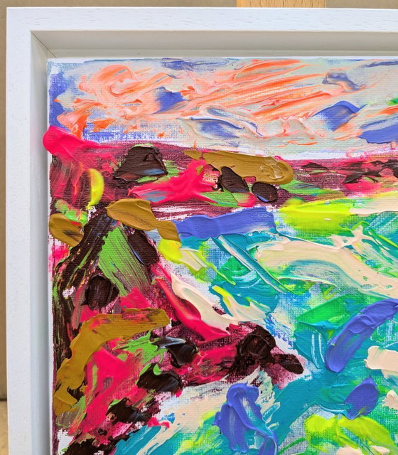 Image 1 of NORTH CORNWALL SEASCAPE ORIGINAL CANVAS 20x20cm NIGEL WATERS SIGNED HOLIDAY BUDE