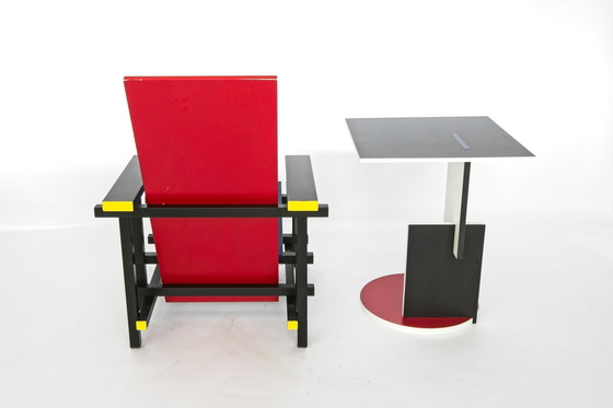Image 1 of Red-blue chair (without proof) & Schroeder table by Gerrit Rietveld for Cassina, set of 2