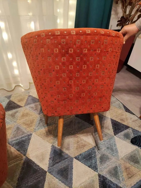 Set of Hungarian Red Club Chairs, 1950s – Armchairs, Wood, Retro (photo 2 of 6)