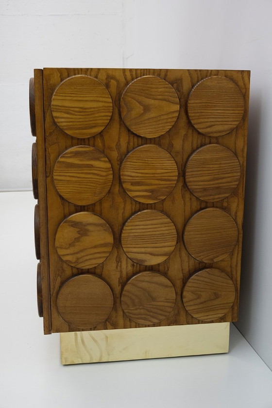 Image 1 of Brutalist Italian Chestnut Wood and Brass Bar Cabinet, 1970s