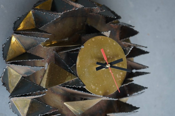 Image 1 of Brutalist Metal Wall Clock. Signed A.Becht. 1980s