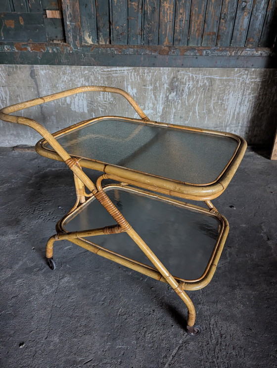 Image 1 of Vintage rattan serving trolley 1970