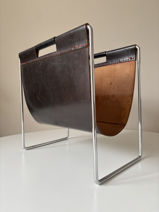 Revistero Brabantia de cuero negro, años 70 – tijdschriftenrek, Leather, Metal (photo 2 of 9)
