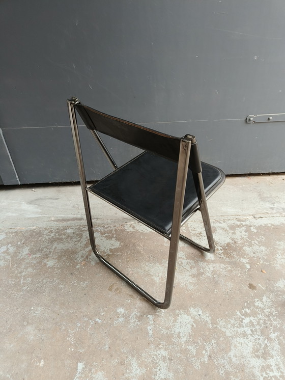 Image 1 of Zwart Lederen Vintage Jaren 70 "Tamara" Folding Chair by Arrben Italy