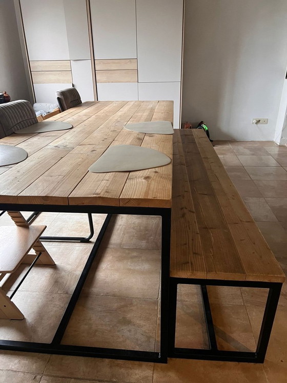 Image 1 of Pure Wood Design - Scaffolding Wood Table Black Frame with Bench 260cm