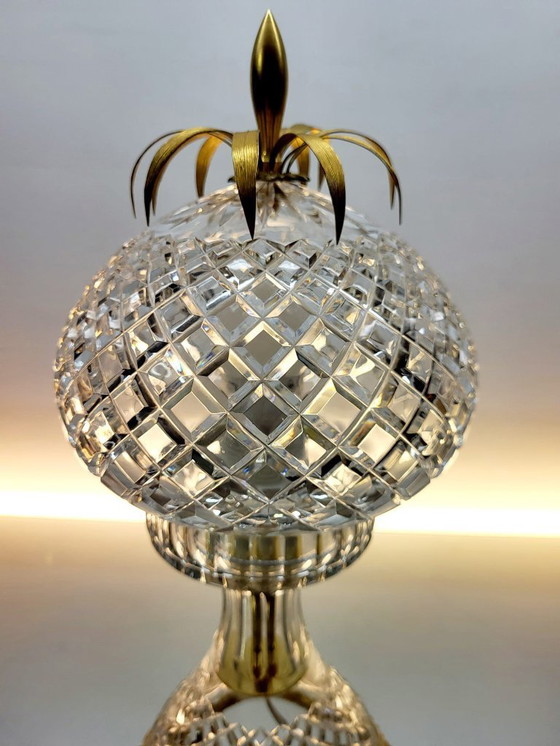 Image 1 of Val Saint Lambert crystal table lamp - vintage pineapple shape 1960s - 1970s