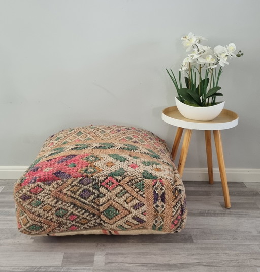 Kelim vintage poef, marokkaanse zitkussen boho style vloerkussen