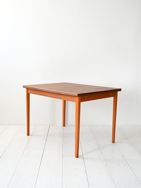 Image 1 of 1950s Scandinavian Table with Teak Top and Extensions