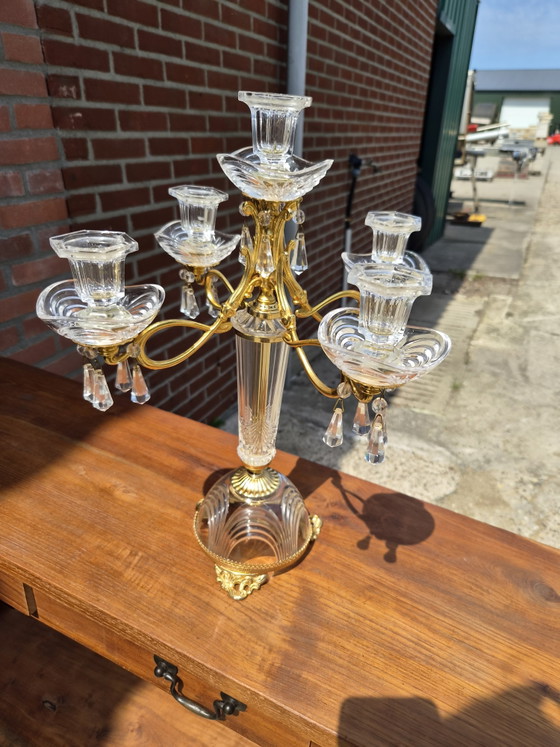 Image 1 of Crystal candlestick with brass details