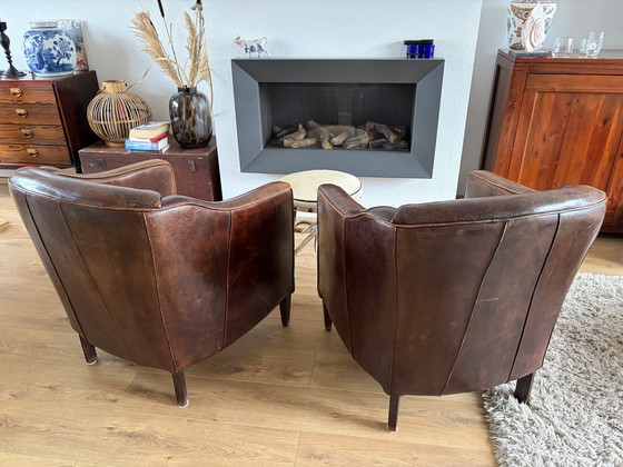 Image 1 of 2 vintage schapenleren clubfauteuils 