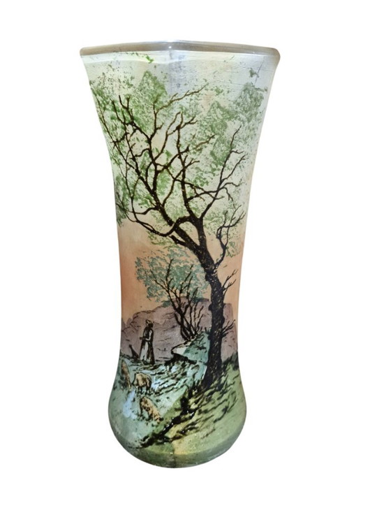 Glass Vase with Landscape Decor, legras, Green, Art Nouveau (photo 13 of 13)