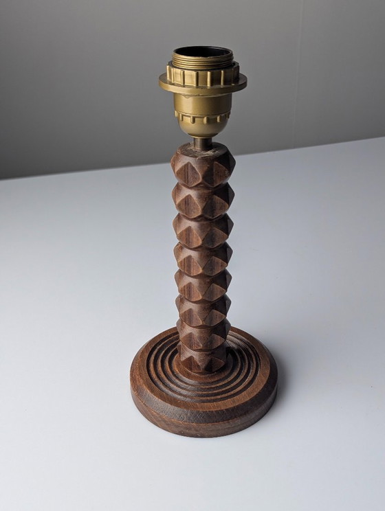 Image 1 of Charles Dudouyt Table Lamp, Oak with Parchment Leather Shade, France, 1950s