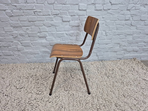 Lot de 2 Chaises de Cuisine Vintage Design avec Formica Faux Bois et Cadre Laqué Marron, Pays-Bas, Années 1960 (photo 5 of 7)