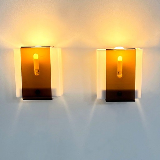 Pair of Space Age Smoke Wall Lamps in Plexiglass, 1970s