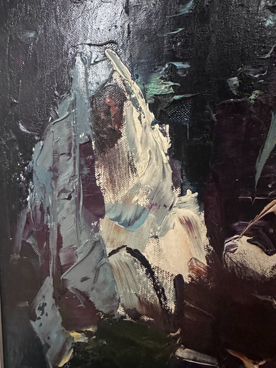 Image 1 of Johannes H.H. Bévort – Abstract-expressionistisch stadsgezicht / marktscène – olieverf op doek (1971)