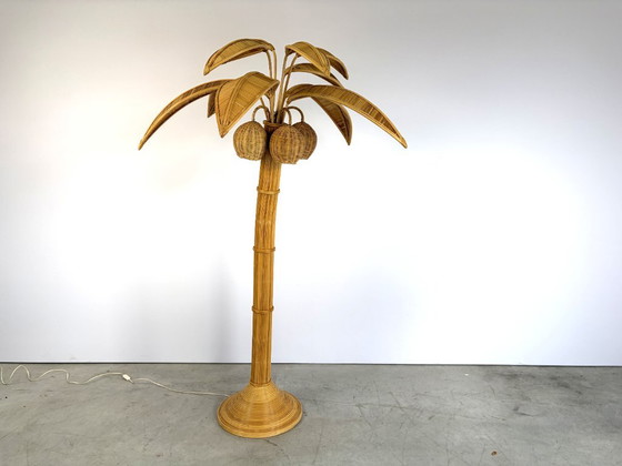 Lampada da terra vintage a palma, anni '70 - di Mario Lopez Torres, Lampade da terra, Rattan, Beige (foto 3 di 12)