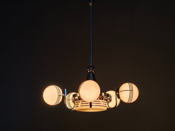 Image 1 of Art Deco kroonluchter van chroom en glas, 5 bollen, jaren 1930