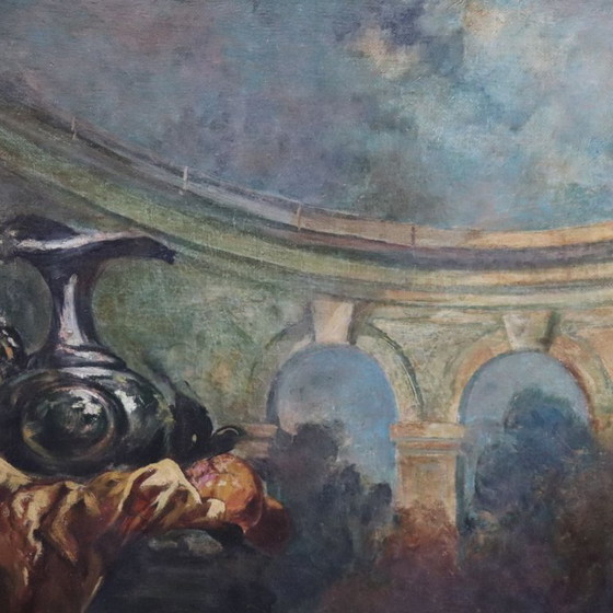 Image 1 of Stilleven, groot olieverfschilderij op doek, Italië, 19e eeuw