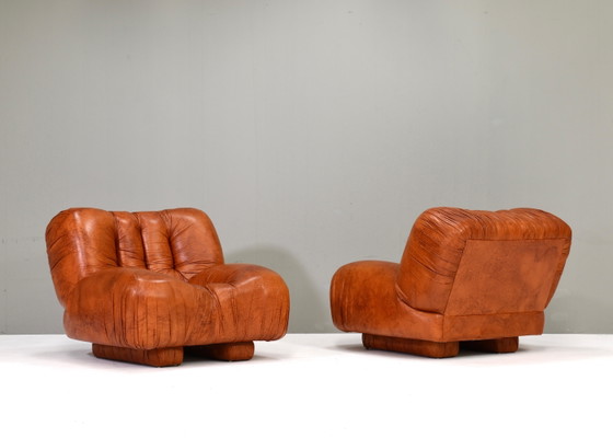 Fauteuils Giuseppe Rossi di Albizzate en cuir, Italie, années 1970, Chaises & fauteuils, Marron (photo 5 sur 20)