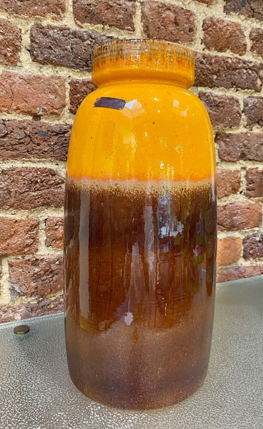 Grand Vase De Sol Scheurich West Germany 539-38 – Vintage 1970 – Émail Dégradé Orange & Brun (Avec Étiquette)