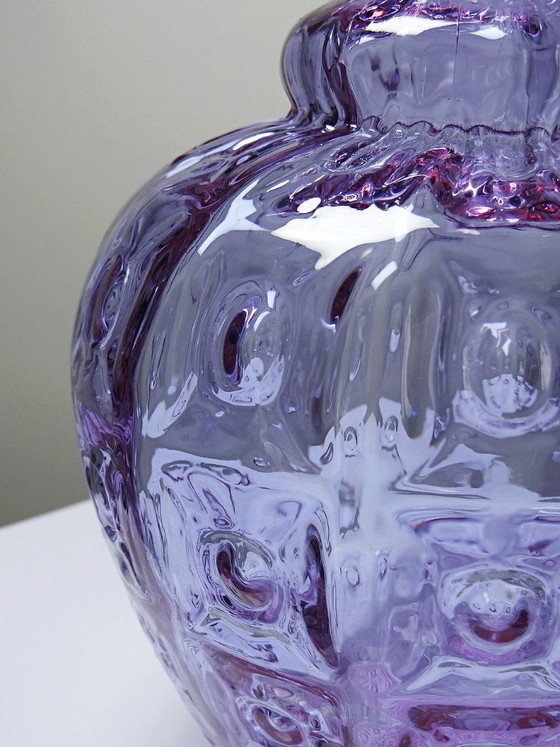 Image 1 of Empoli vase in Alexandrite glass, ranging from blue to pink, large textured model from the 1960s