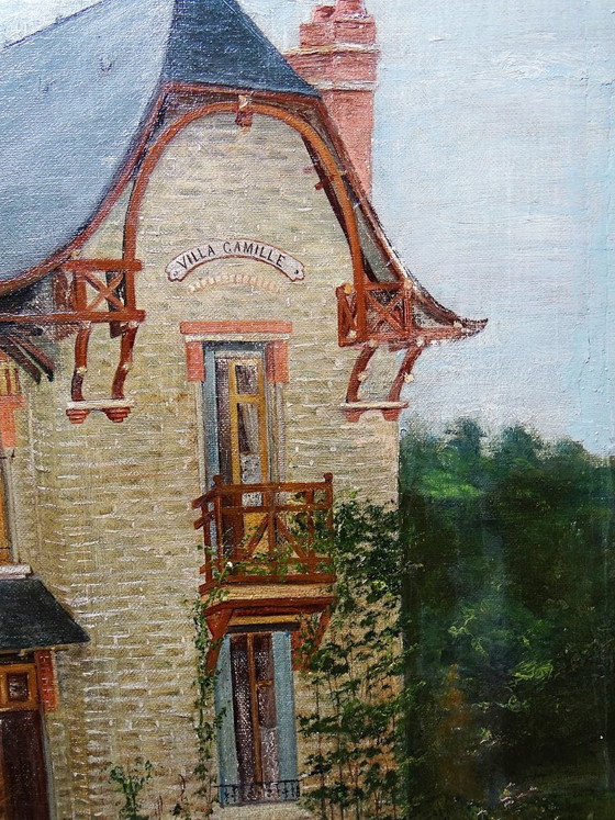 Image 1 of Gran cuadro "Villa Camille" de los años 40-60, óleo sobre lienzo, firmado por M. Lesoll.
