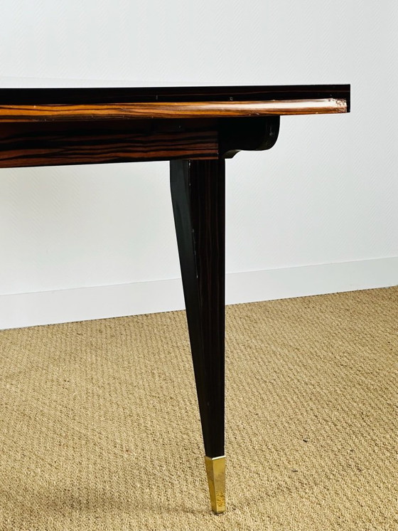 Image 1 of Uitschuifbare eettafel in Art Deco-stijl, gemaakt van Macassar-ebbenhout, 1940.