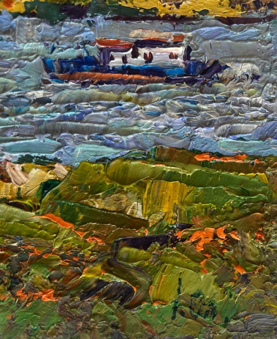 Image 1 of Original Oil Painting Summer River Landscape Sailing on the river