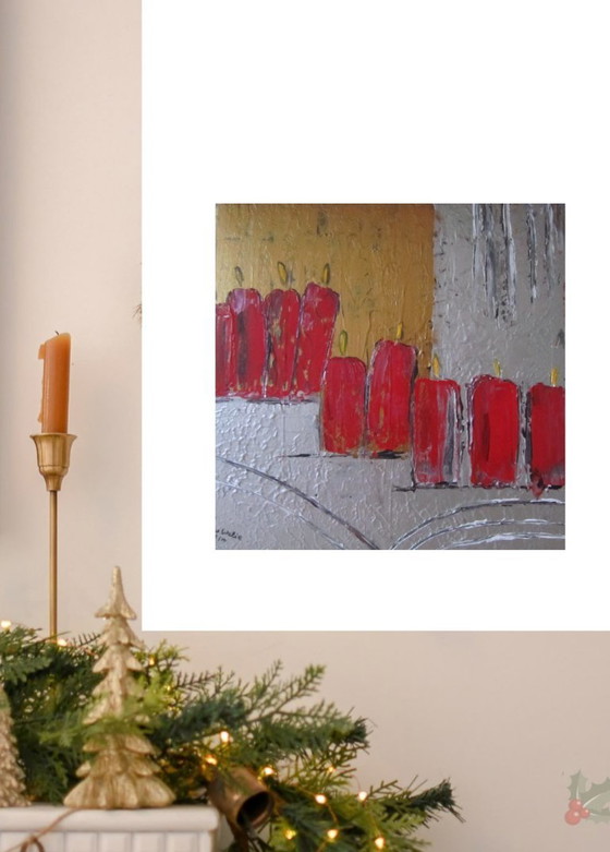 Image 1 of Kerst schilderij kaarsen
