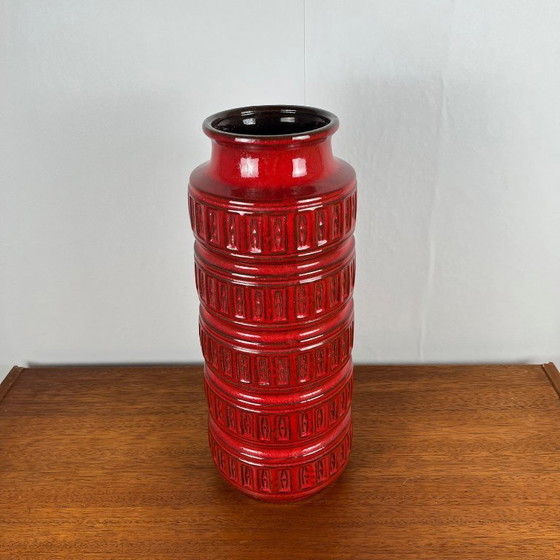 Image 1 of Gran jarrón de cerámica esmaltada roja de Alemania Occidental
