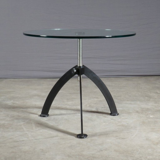 Vintage coffee table - glass - metal base - height adjustable