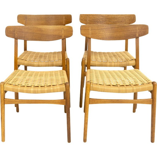 Set of 4 vintage Ch23 chairs in oakwood and wicker by Hans J. Wegner for Carl Hansen and Søn