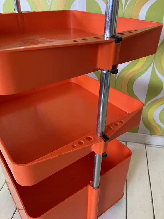 Image 1 of Carrello vintage anni '70 in plastica arancione, carrello di servizio, carrello bar