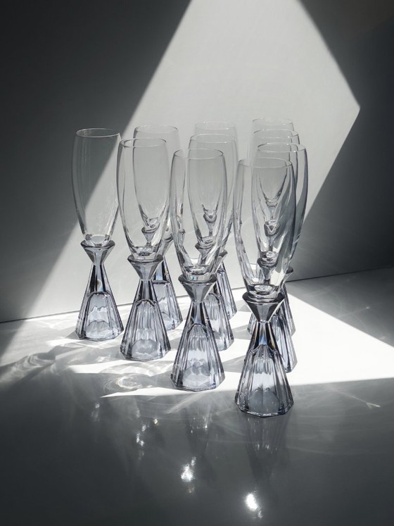 10 Vintage Kristallen Champagneglazen met Paarse Steel, Art Deco Revival, Italië jaren 80 – Glazen & Karaffen (photo 4 of 8)