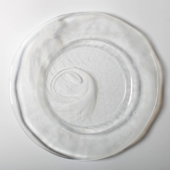 Image 1 of Large Vintage Swirl Design Glass Platter / Minimalist White Centerpiece / Italy / 1980s