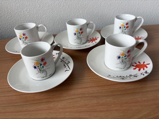 5 Espressotassen und Untertassen - Picasso Bouquet De Fleurs 21.4.1958 – servies, Porcelain