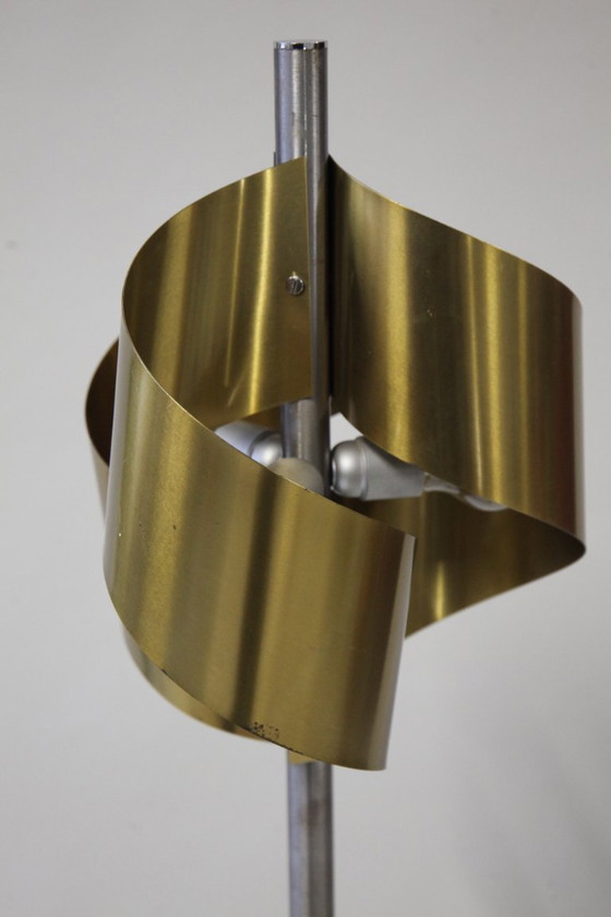 Image 1 of Italian Floor Lamp, Brushed Steel and Brass, 1970s